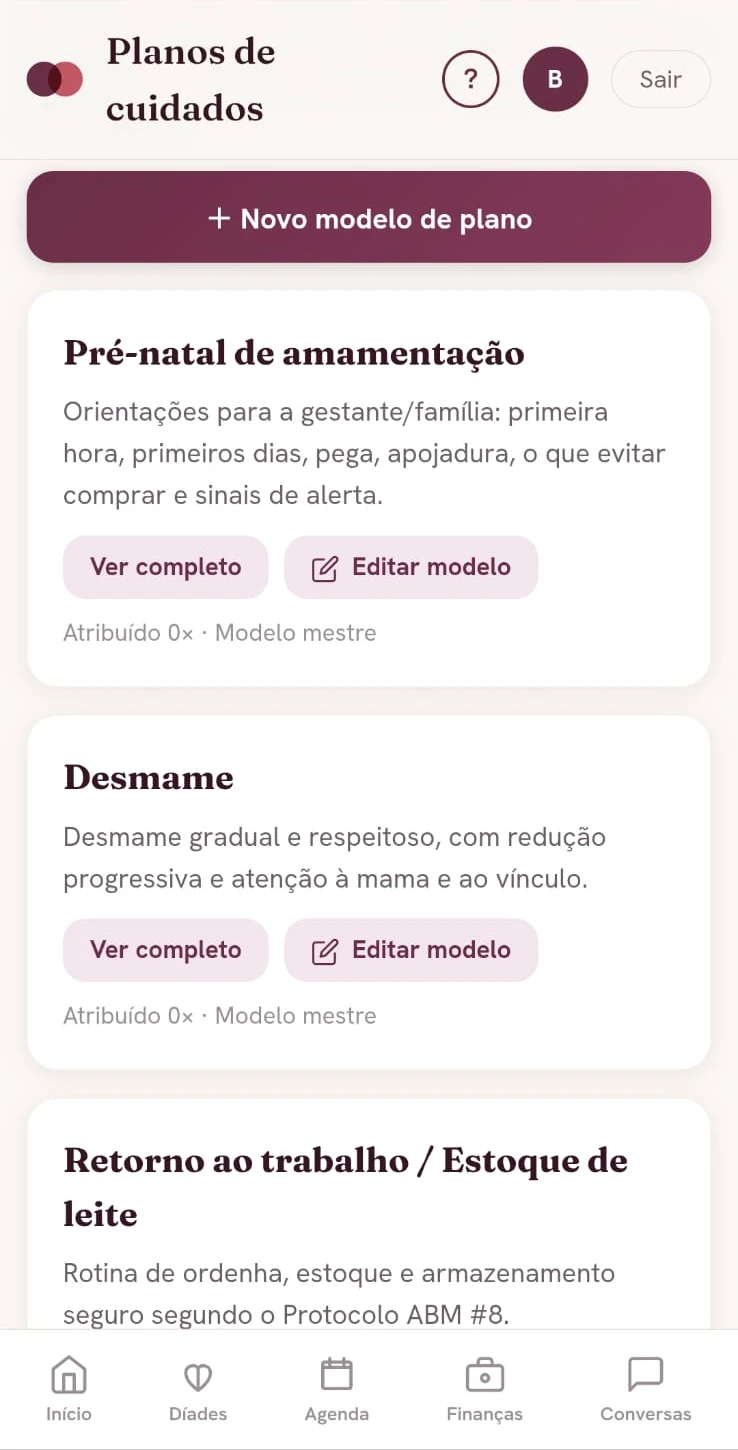 Díade — Planos de cuidados